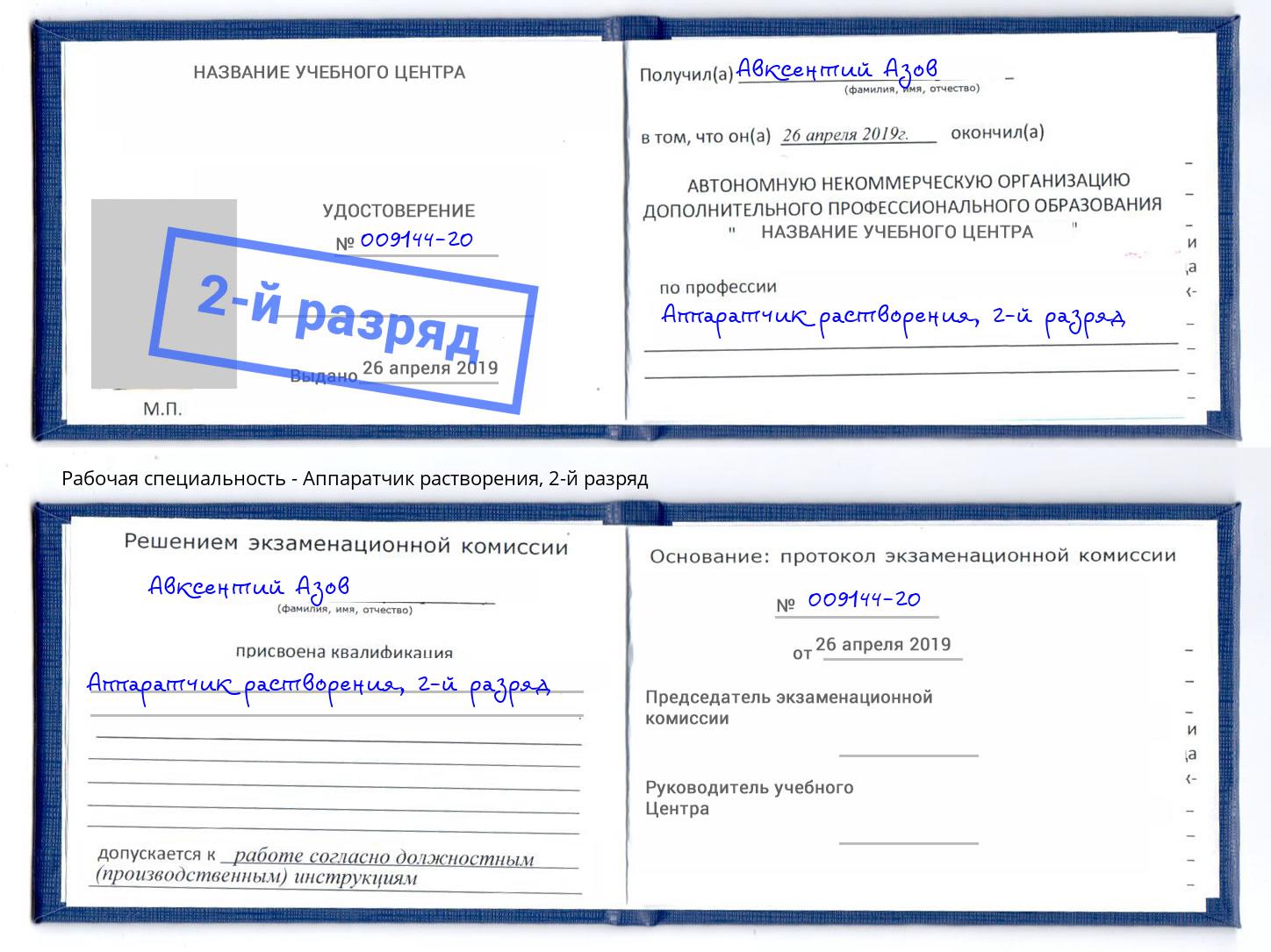 корочка 2-й разряд Аппаратчик растворения Боровичи