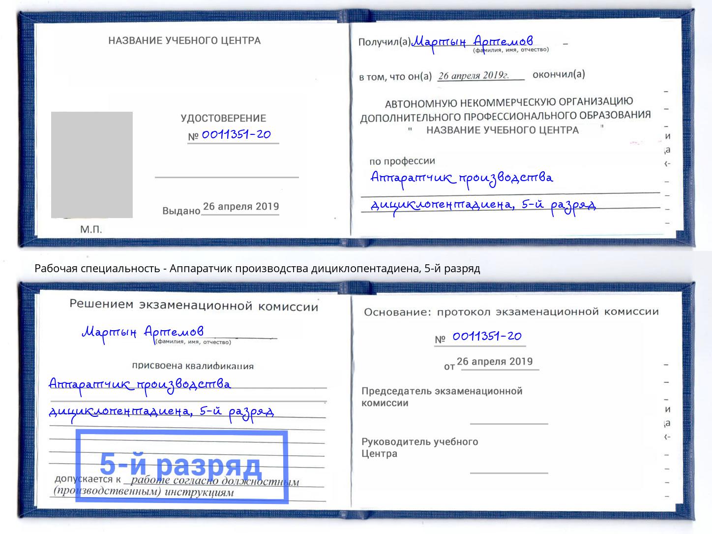 корочка 5-й разряд Аппаратчик производства дициклопентадиена Боровичи