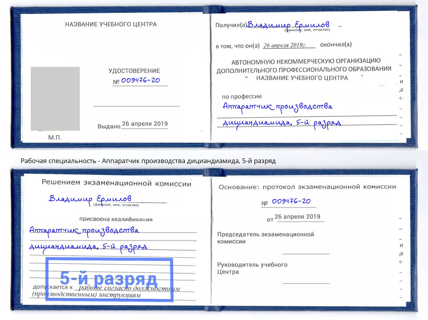 корочка 5-й разряд Аппаратчик производства дициандиамида Боровичи