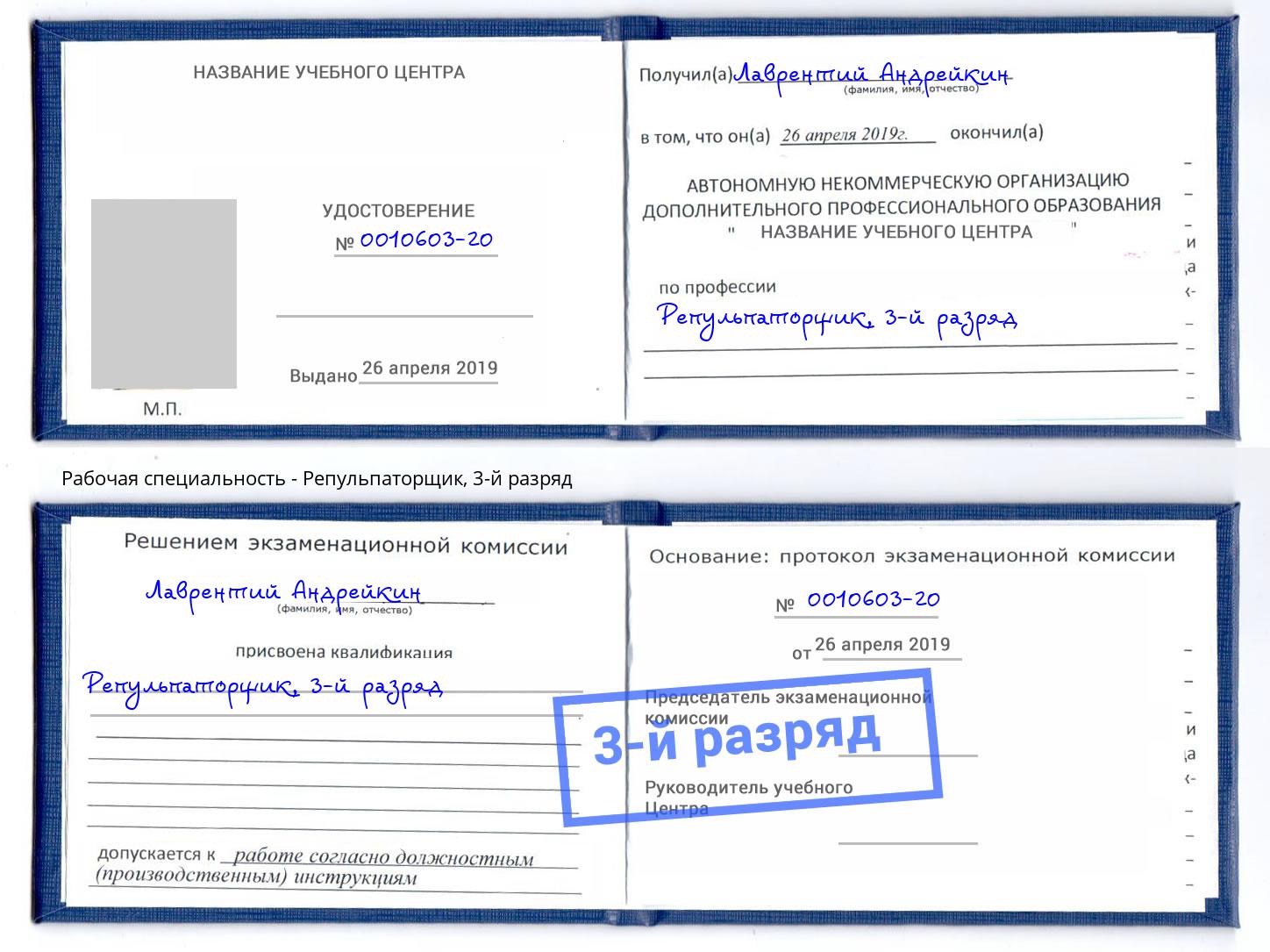 корочка 3-й разряд Репульпаторщик Боровичи