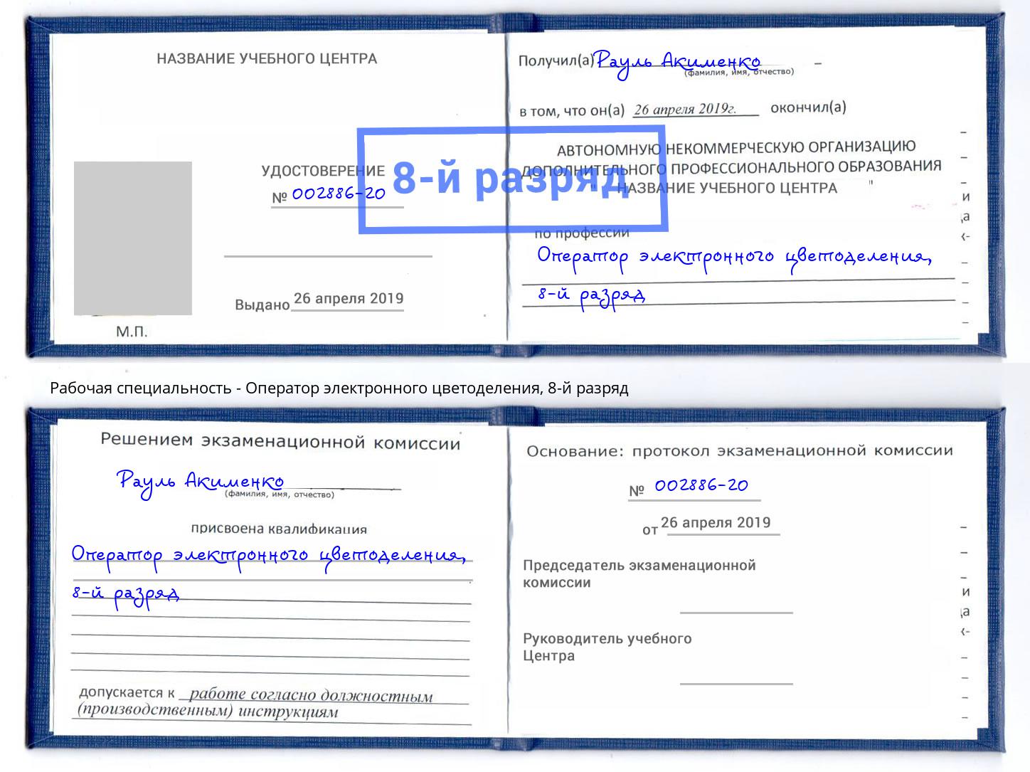 корочка 8-й разряд Оператор электронного цветоделения Боровичи