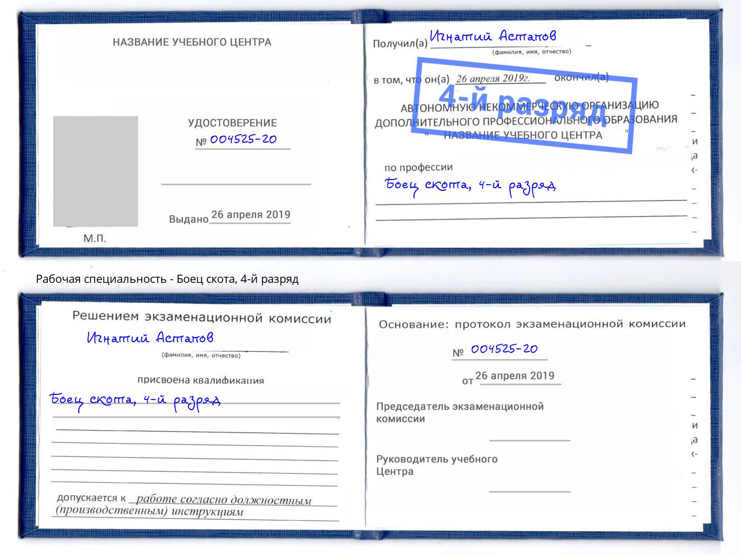 корочка 4-й разряд Боец скота Боровичи