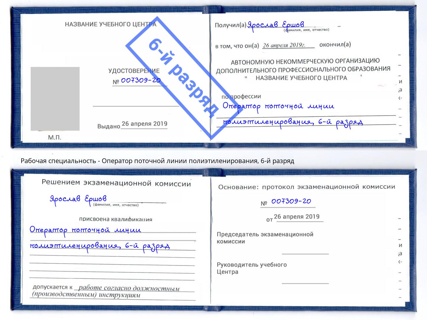 корочка 6-й разряд Оператор поточной линии полиэтиленирования Боровичи