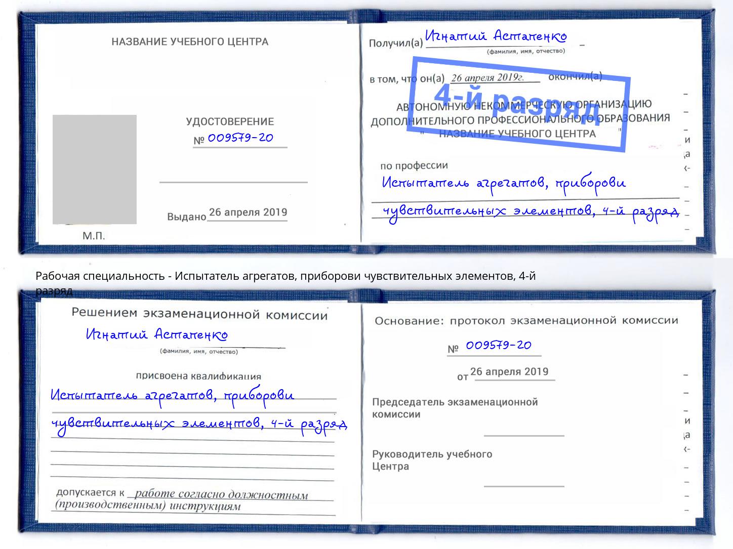 корочка 4-й разряд Испытатель агрегатов, приборови чувствительных элементов Боровичи