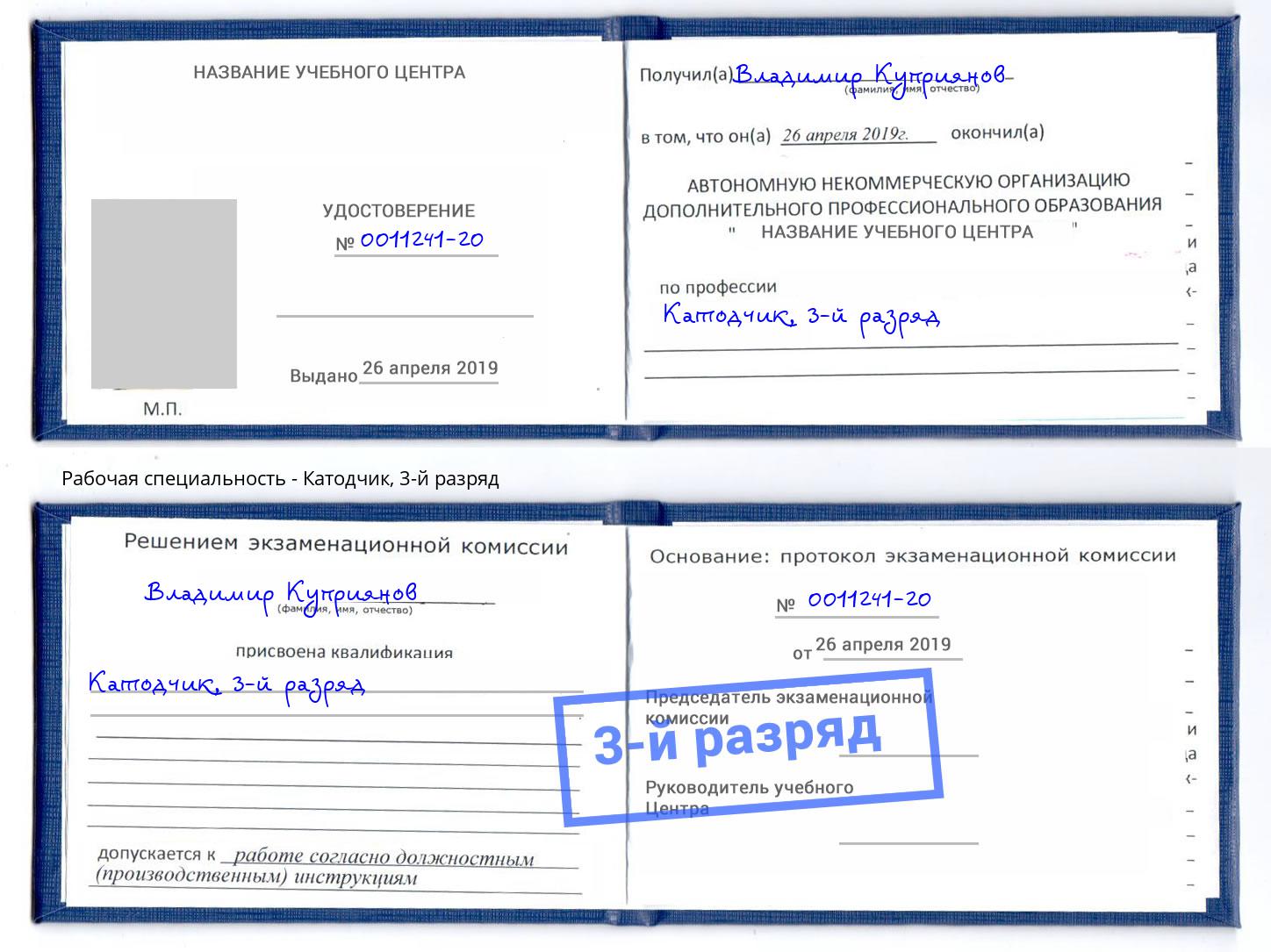 корочка 3-й разряд Катодчик Боровичи