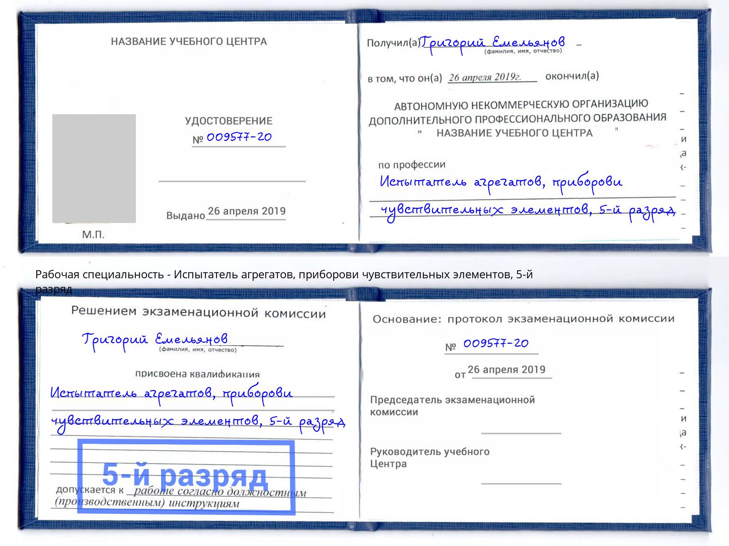 корочка 5-й разряд Испытатель агрегатов, приборови чувствительных элементов Боровичи
