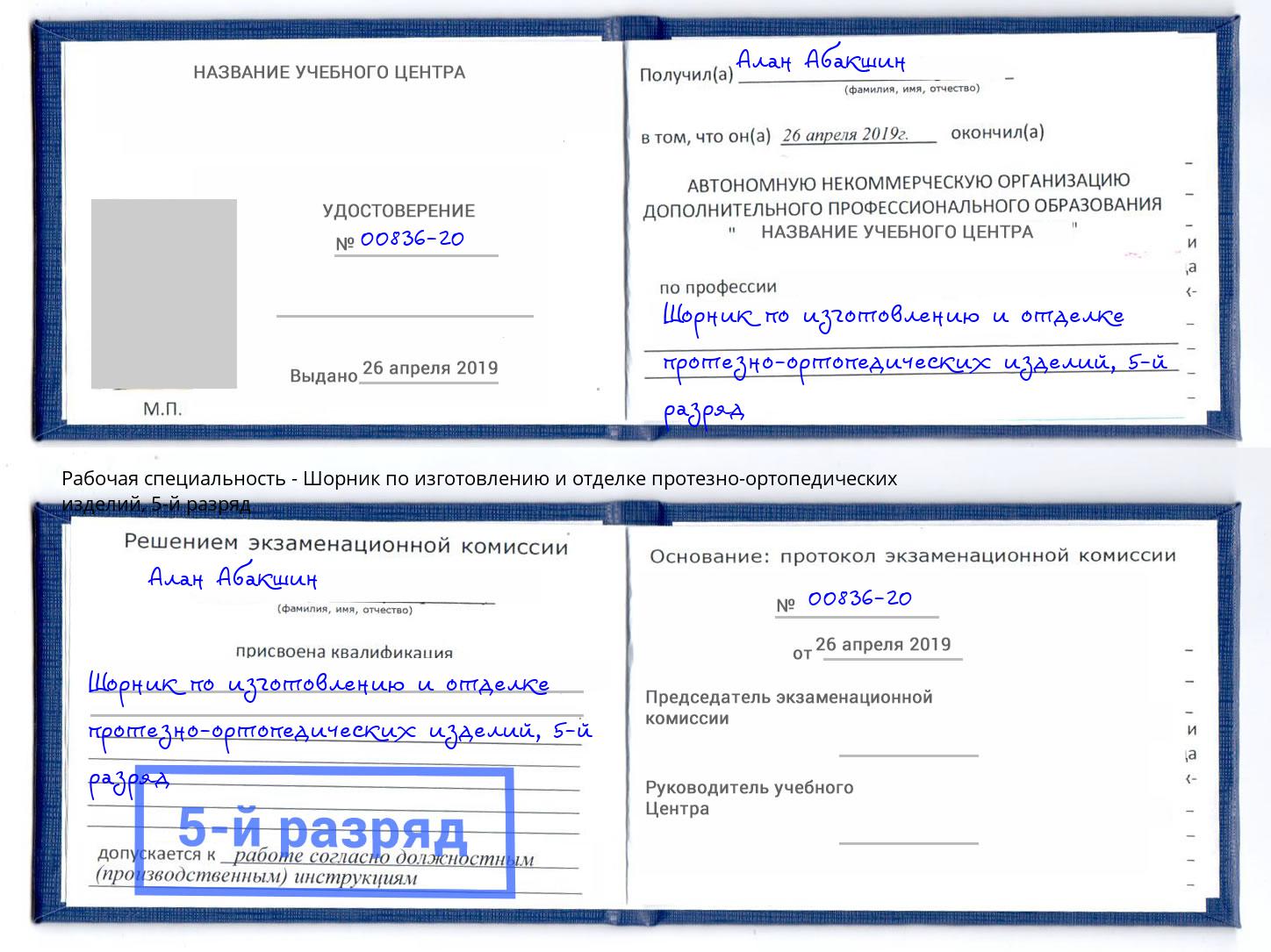 корочка 5-й разряд Шорник по изготовлению и отделке протезно-ортопедических изделий Боровичи