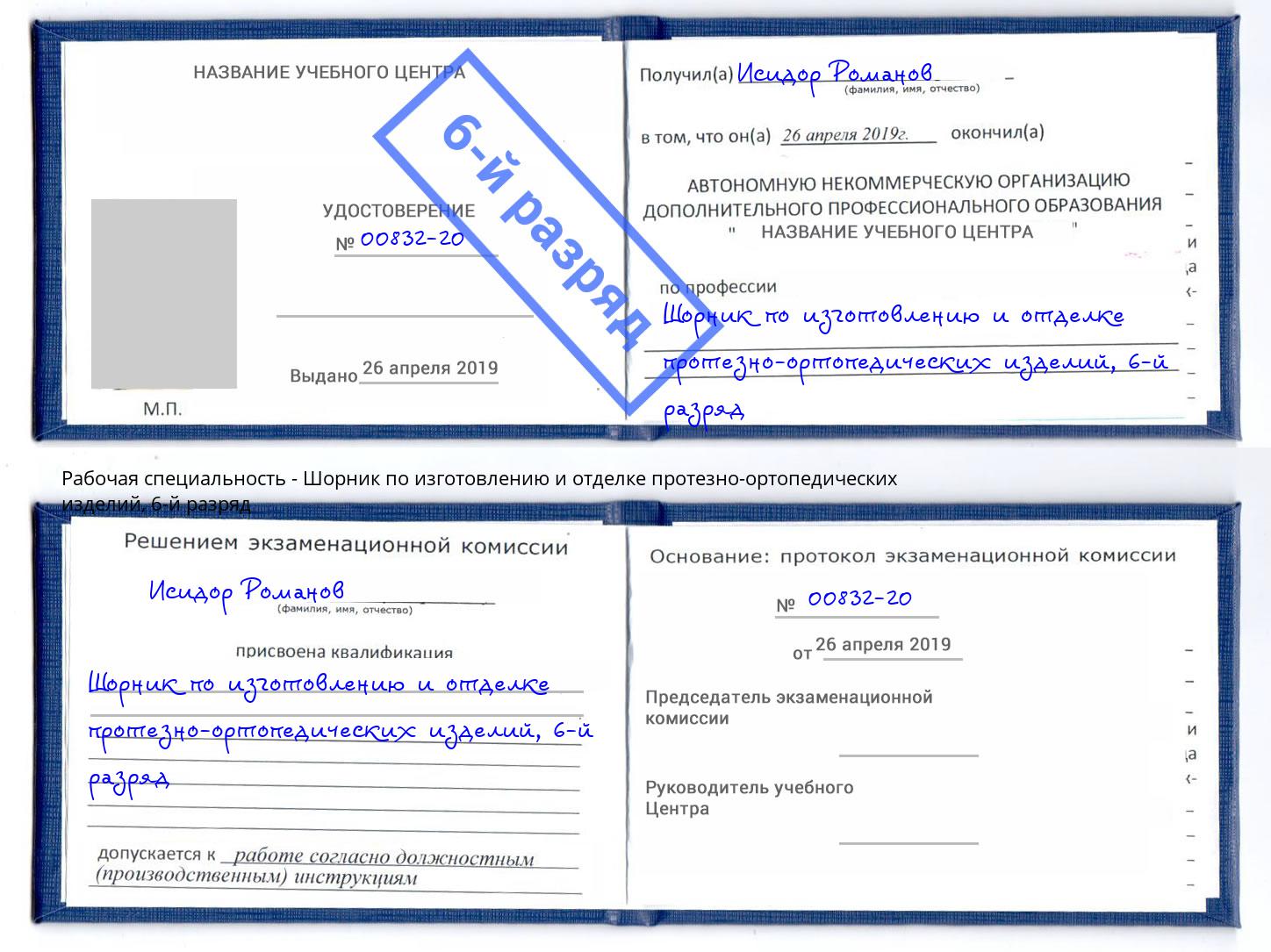 корочка 6-й разряд Шорник по изготовлению и отделке протезно-ортопедических изделий Боровичи