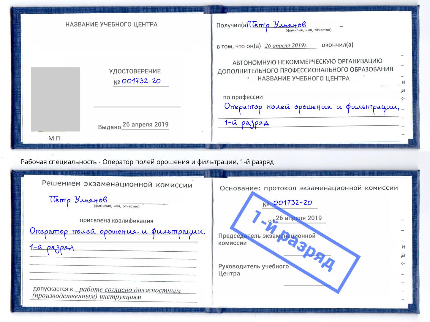 корочка 1-й разряд Оператор полей орошения и фильтрации Боровичи