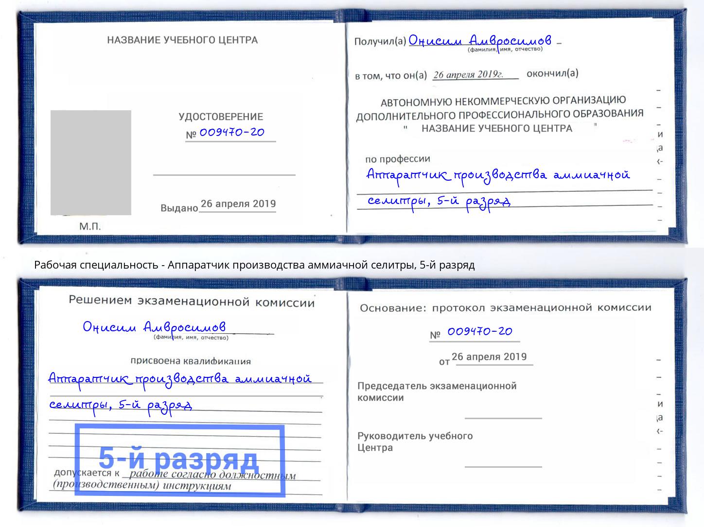 корочка 5-й разряд Аппаратчик производства аммиачной селитры Боровичи