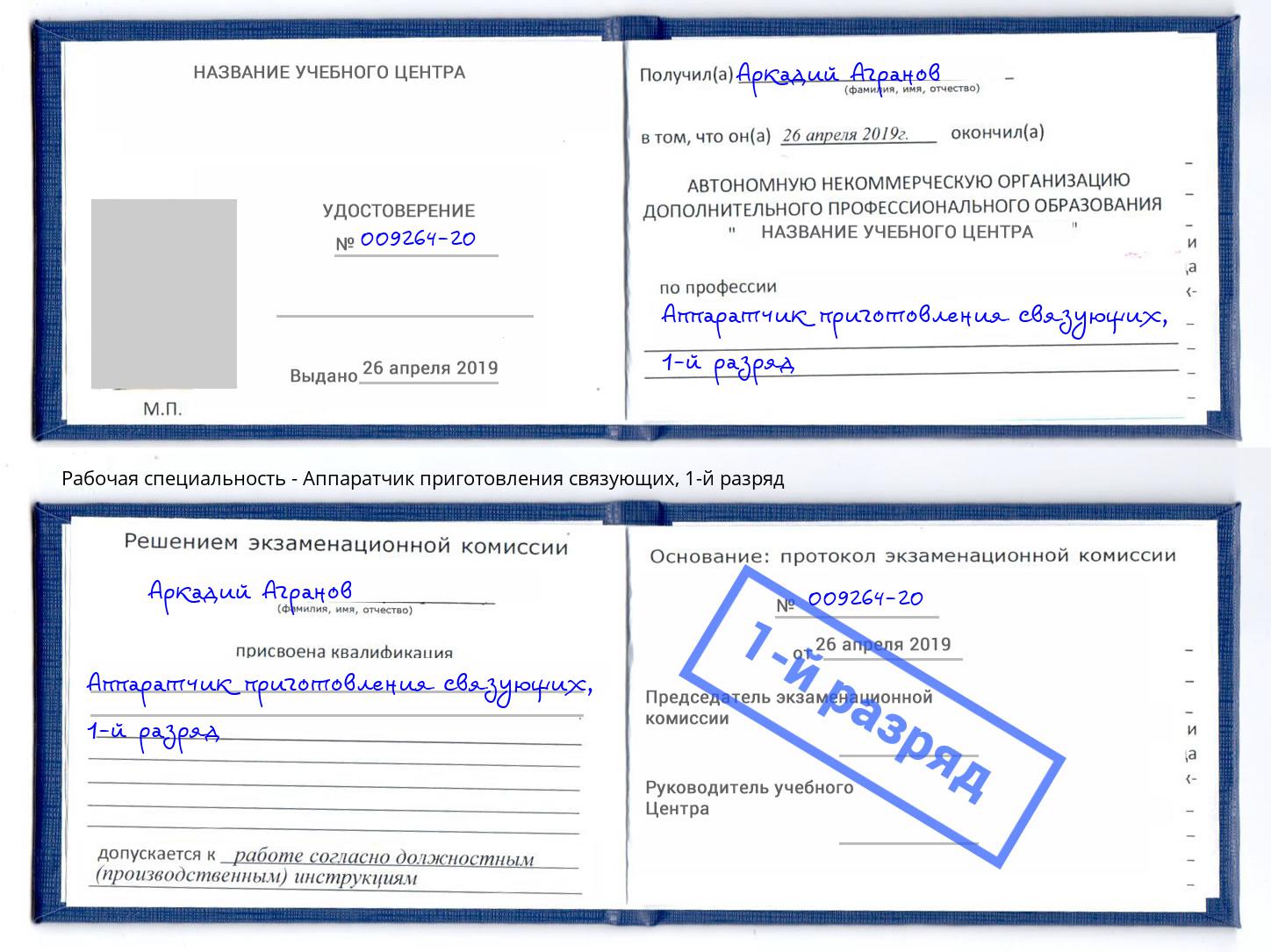 корочка 1-й разряд Аппаратчик приготовления связующих Боровичи