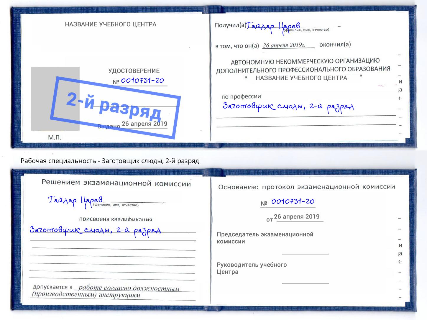 корочка 2-й разряд Заготовщик слюды Боровичи