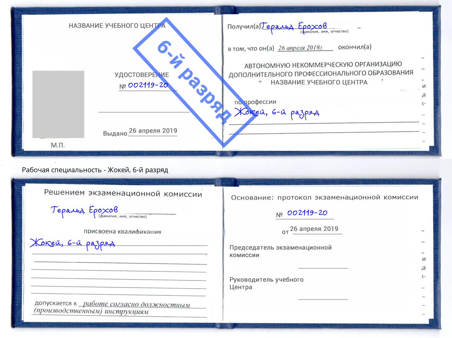 корочка 6-й разряд Жокей Боровичи