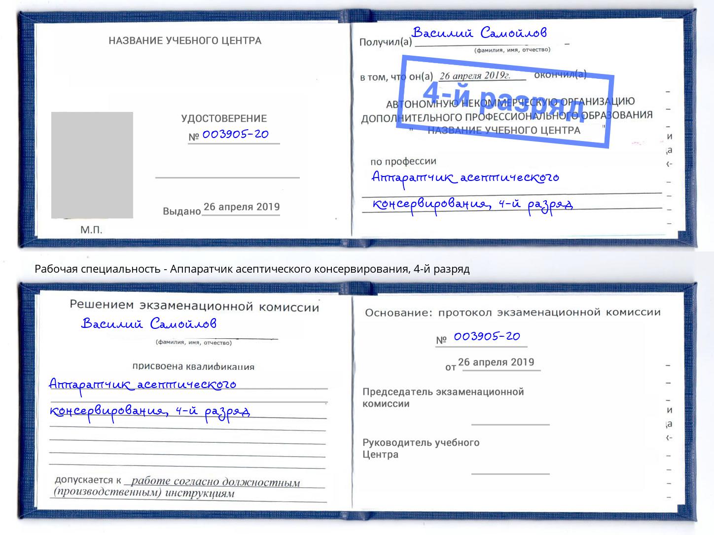 корочка 4-й разряд Аппаратчик асептического консервирования Боровичи