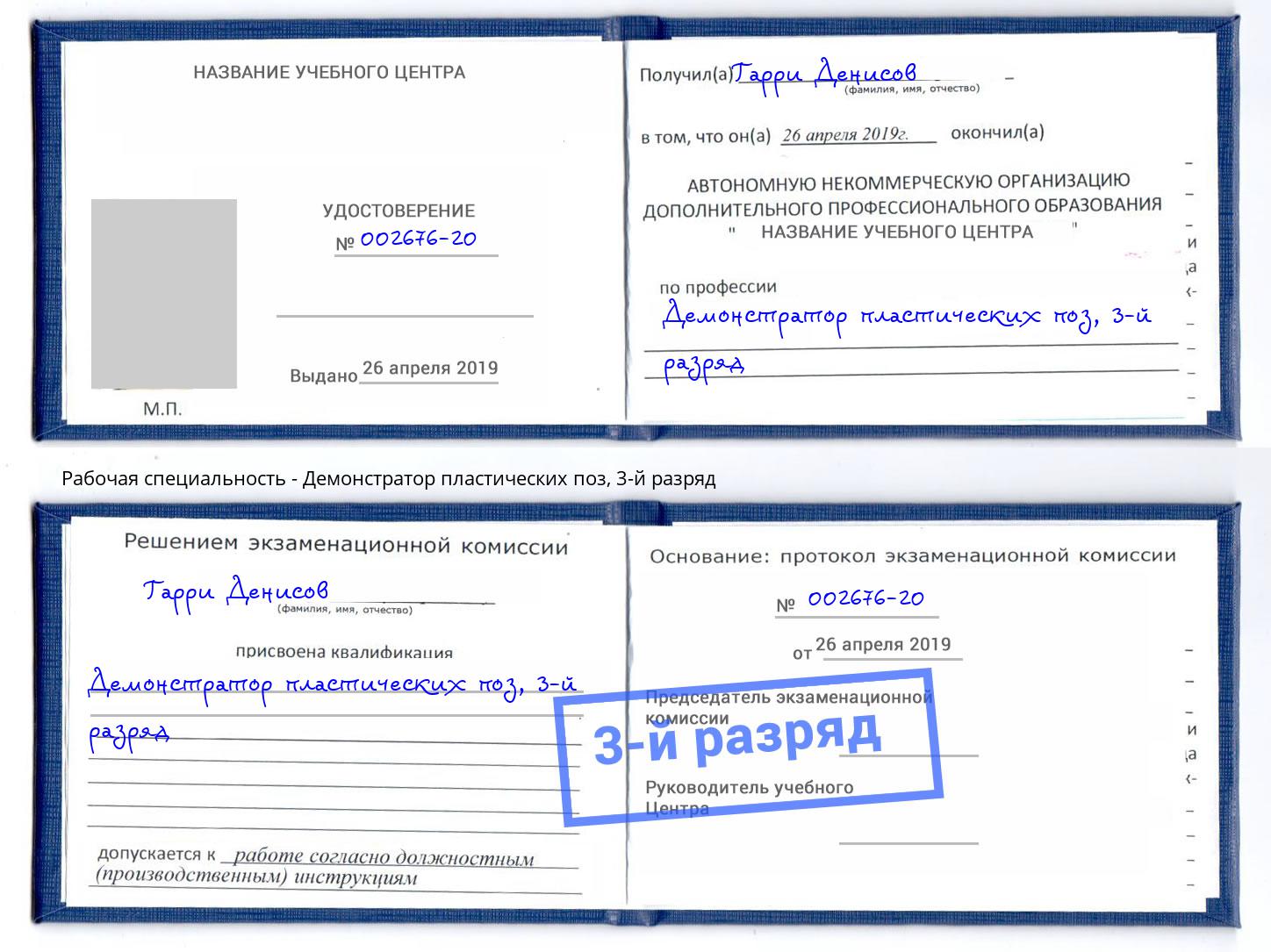 корочка 3-й разряд Демонстратор пластических поз Боровичи