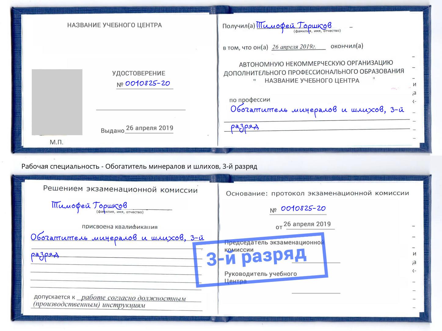 корочка 3-й разряд Обогатитель минералов и шлихов Боровичи