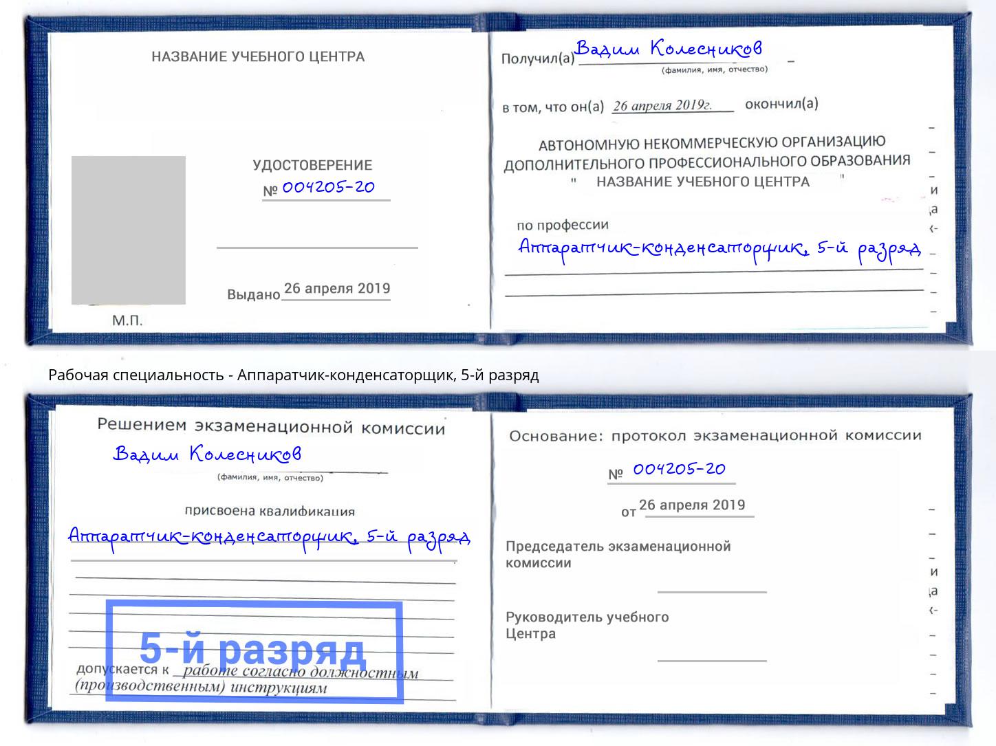 корочка 5-й разряд Аппаратчик-конденсаторщик Боровичи