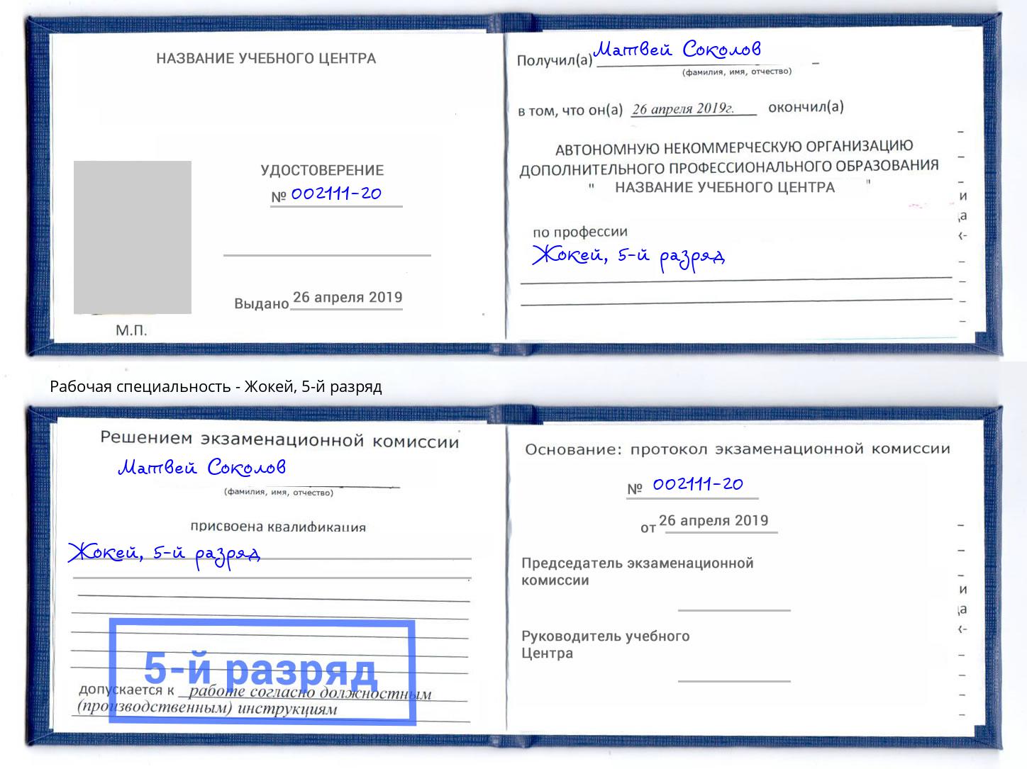 корочка 5-й разряд Жокей Боровичи