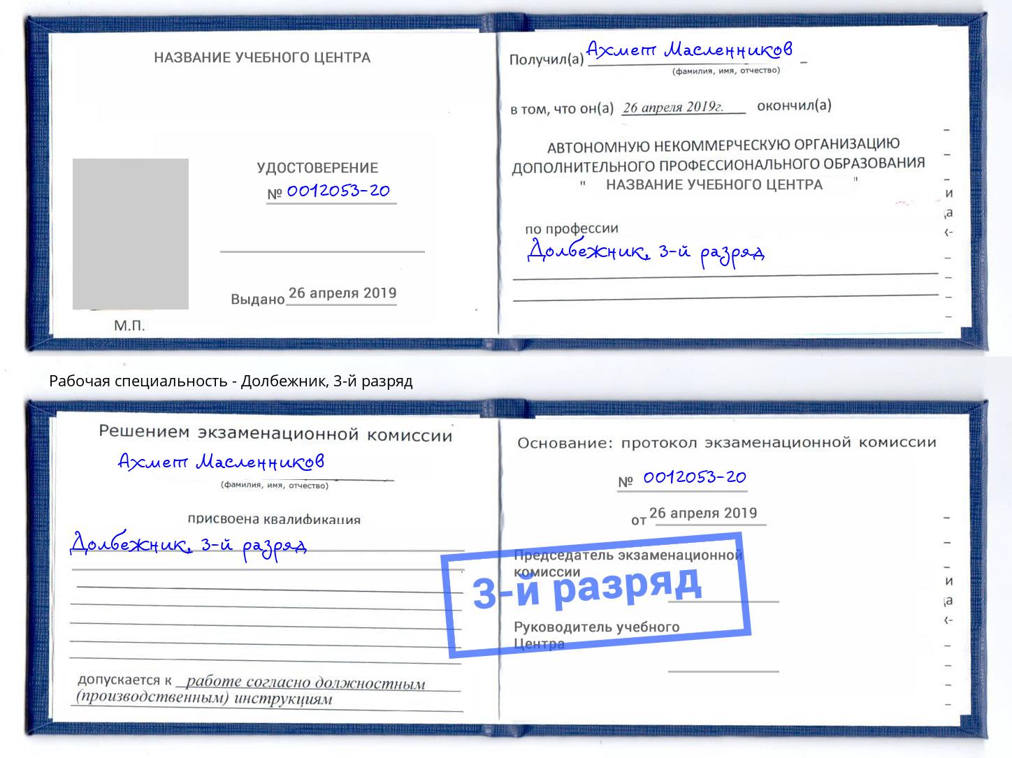корочка 3-й разряд Долбежник Боровичи