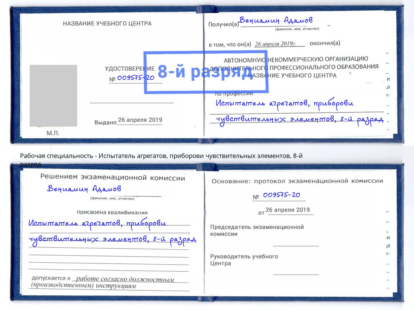 корочка 8-й разряд Испытатель агрегатов, приборови чувствительных элементов Боровичи