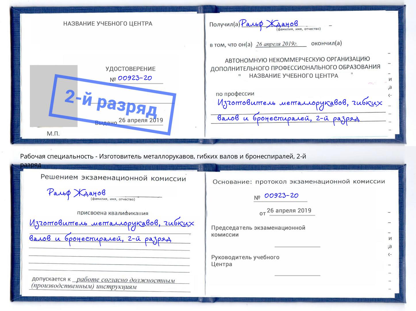 корочка 2-й разряд Изготовитель металлорукавов, гибких валов и бронеспиралей Боровичи